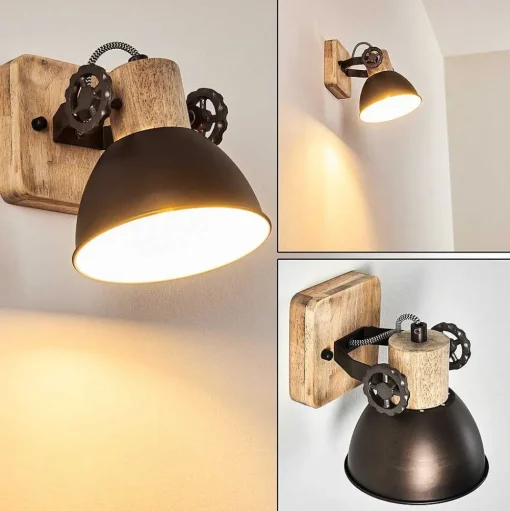 Applique Murale Orny Anthracite, Bois Clair, 1 Lumiere