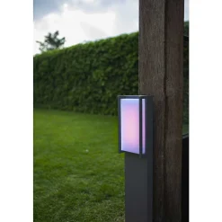 Borne Lumineuse Lutec Qubo Led Anthracite, 1 Lumiere, Changeur De Couleurs