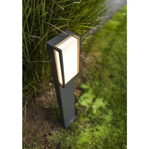 Borne Lumineuse Lutec Qubo Led Anthracite, 1 Lumiere, Changeur De Couleurs