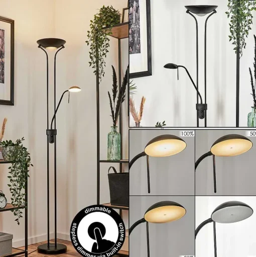 Lampadaire Biot Led Noir, 2 Lumieres