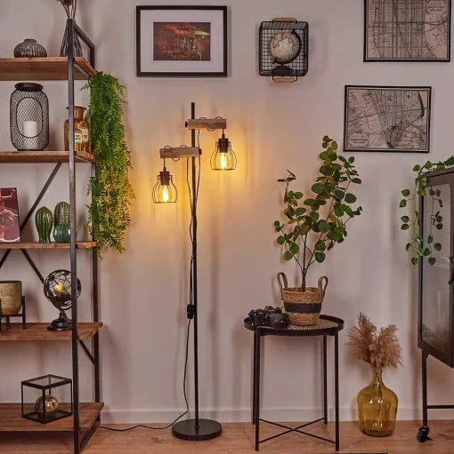 Lampadaire Gondo Ecru, Noir, 2 Lumieres