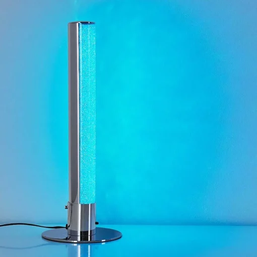 Lampe A Poser Flaut Led Chrome, 1 Lumiere, Telecommandes, Changeur De Couleurs
