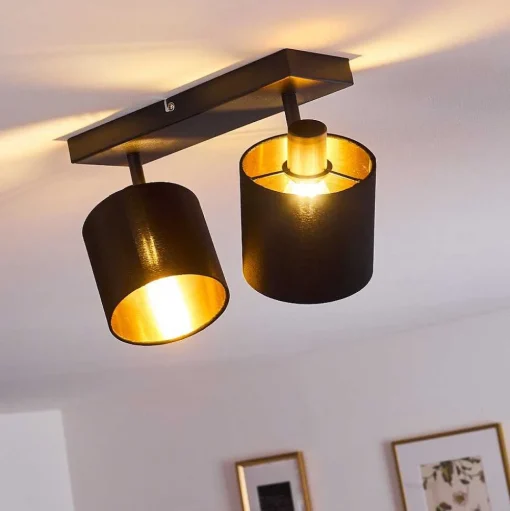Plafonnier Alsen Noir Dore, 2 Lumieres
