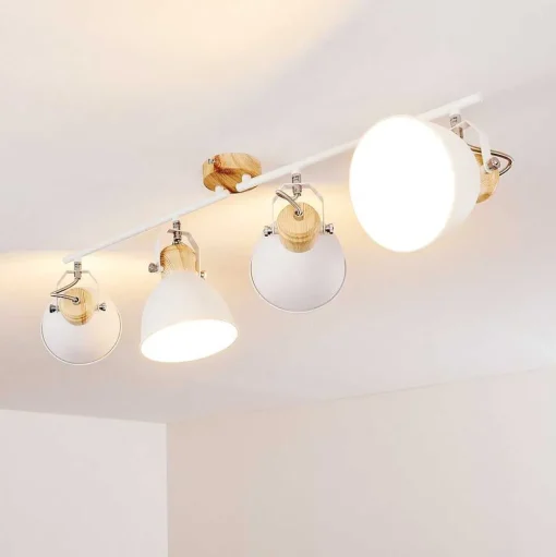 Plafonnier Banjul Bois Clair, Blanc, 4 Lumieres