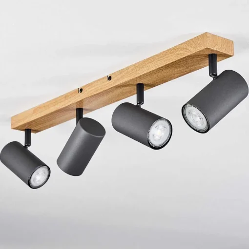 Plafonnier Javel Couleur Bois, Noir, 4 Lumieres