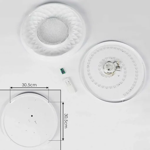 Plafonnier Roseto Led Chrome, Transparent, Blanc, 1 Lumiere, Telecommandes
