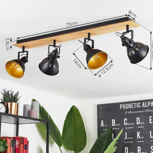 Plafonnier Tina Chrome, Ecru, Noir, 4 Lumieres