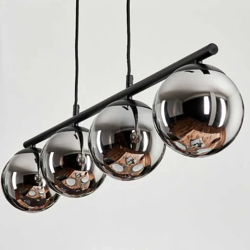 Suspension - Verre Gastor Chrome, Fume, 4 Lumieres