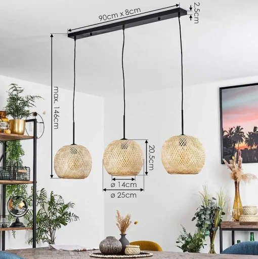 Suspension Bauro Ecru, 3 Lumieres