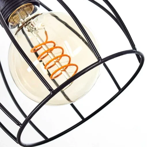 Suspension Gondo Bois Clair, Noir, 4 Lumieres