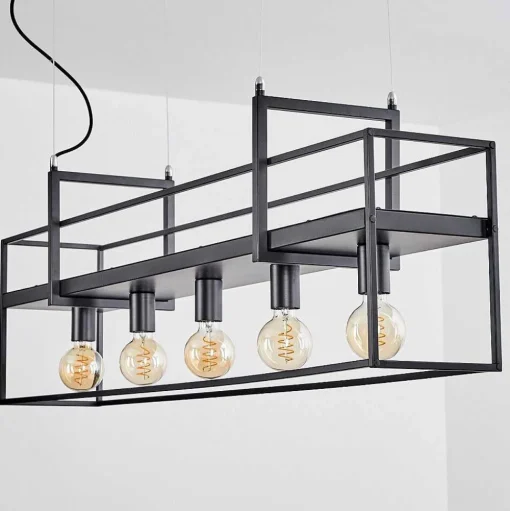 Suspension Victorine Chrome, Noir, 5 Lumieres