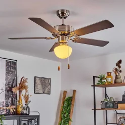 Ventilateur De Plafond Apiao Brun, Couleur Bois, Argente, 1 Lumiere