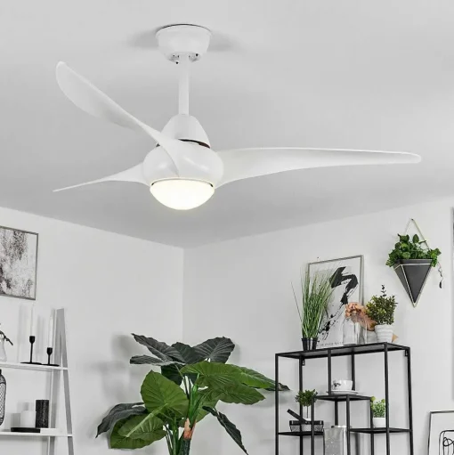 Ventilateur De Plafond Malloa Led Blanc, 1 Lumiere, Telecommandes