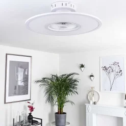 Ventilateur De Plafond Marmorta Led Blanc, 1 Lumiere, Telecommandes
