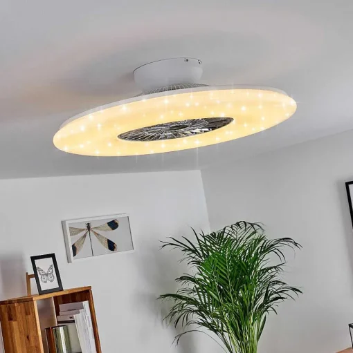 Ventilateur De Plafond Petrovac Led Chrome, Blanc, 1 Lumiere, Telecommandes