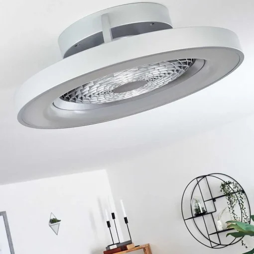 Ventilateur De Plafond Penon Led Argente, 1 Lumiere, Telecommandes