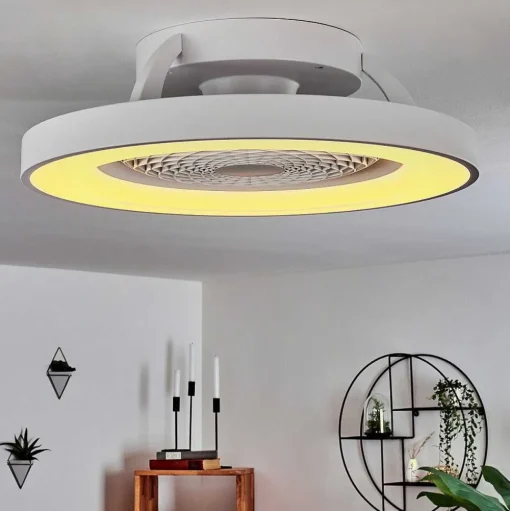 Ventilateur De Plafond Penon Led Blanc, 1 Lumiere, Telecommandes