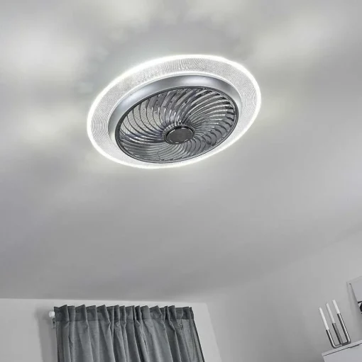 Ventilateur De Plafond Tamworth Led Argente, Transparent, 1 Lumiere, Telecommandes